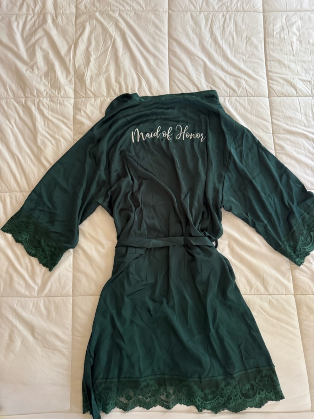 Maid of Honor Satin Lace Trim Robe - Dark Green
